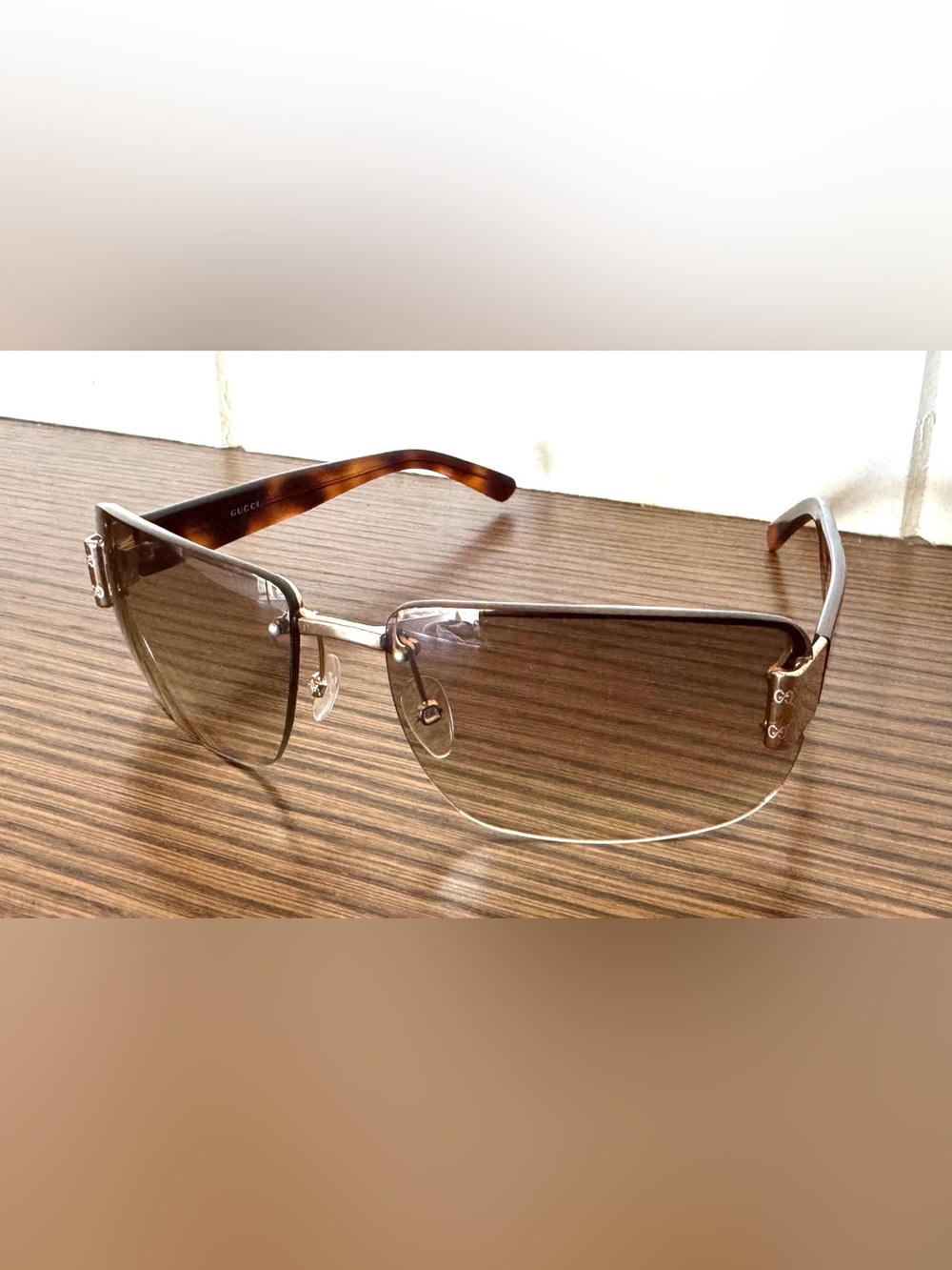GUCCI Vintage GG 1798/S Rimless Sunglasses Tortoise Gold Y2K - Picture 4 of 10